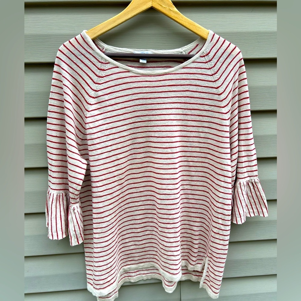 J Jill XL linen bell sleeve top striped boho coastal grandma sweater